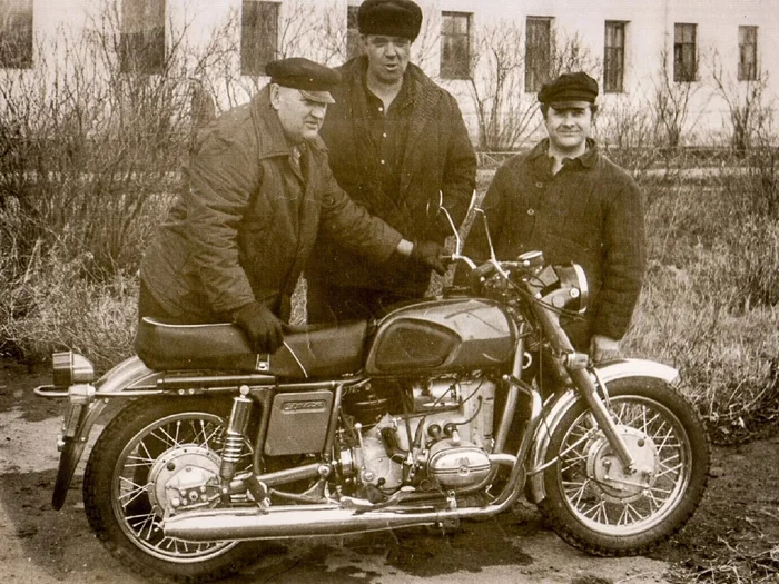 In the photo are employees of the Experimental Workshop with a new model of URAL. Irbit Motorcycle Plant - Telegram (link), the USSR, Made in USSR, Retro, Moto, Factory, Ural motorcycle