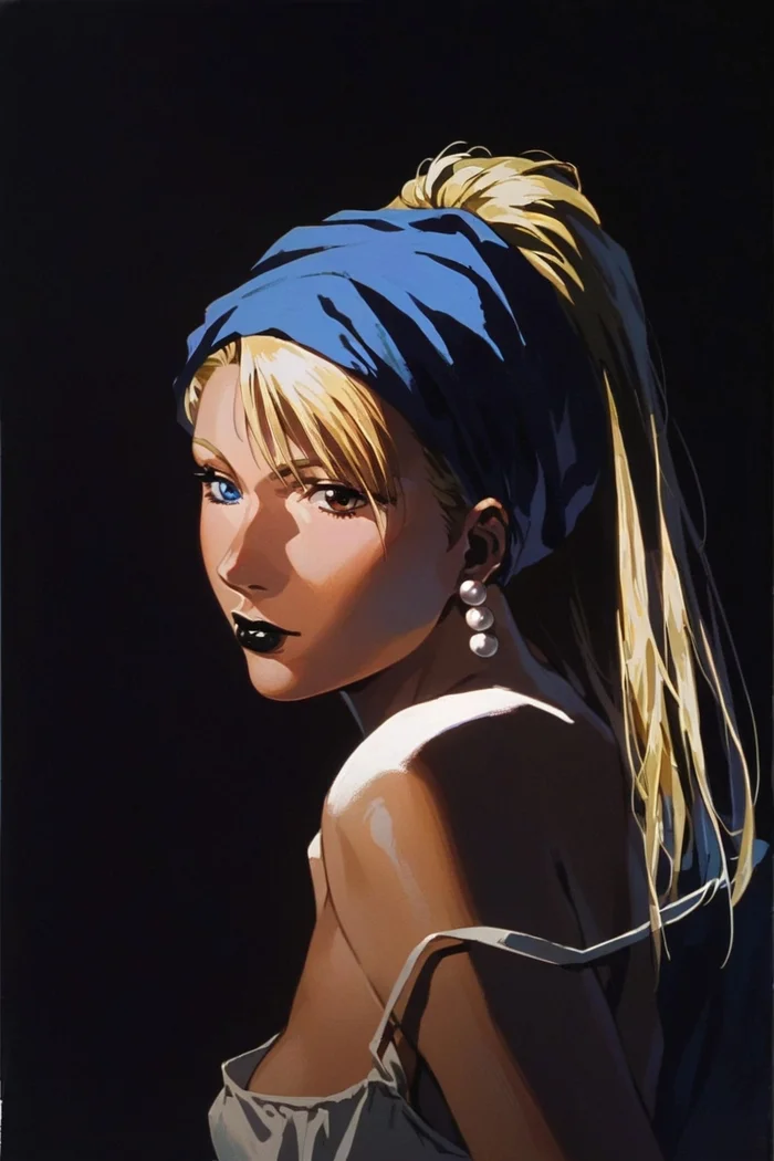Urumi with an earring - My, Anime, Reference, Art, Cool teacher Onizuka, Women, Oil painting, Heterochromia, Referral, Blonde, Stable diffusion