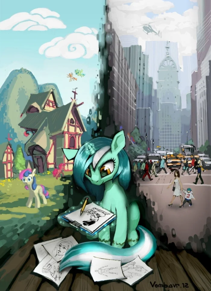 At the junction of worlds - My little pony, Lyra heartstrings, Bon bon, PonyArt