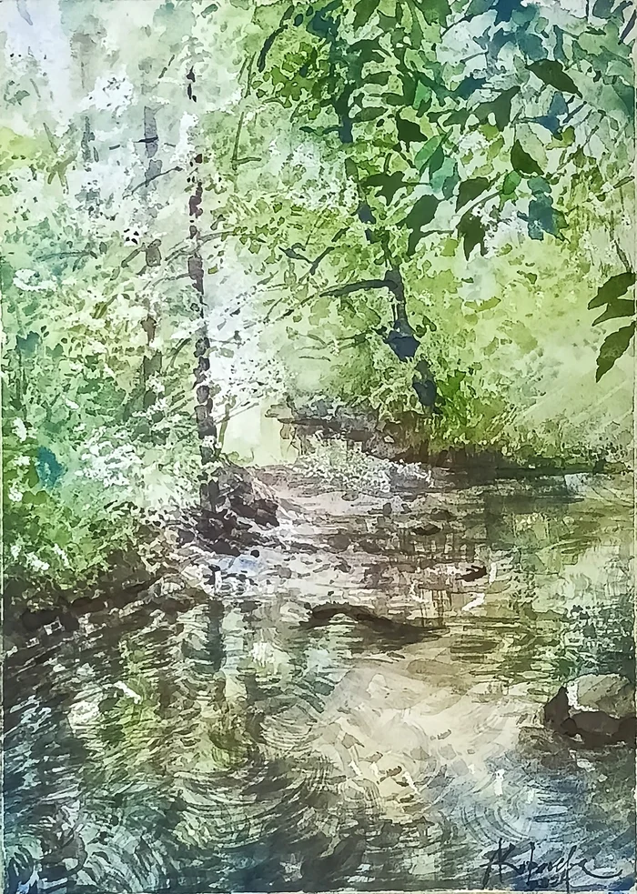 Trying to catch the sunlight - My, Watercolor, Artist, Traditional art, Light, Landscape, Water