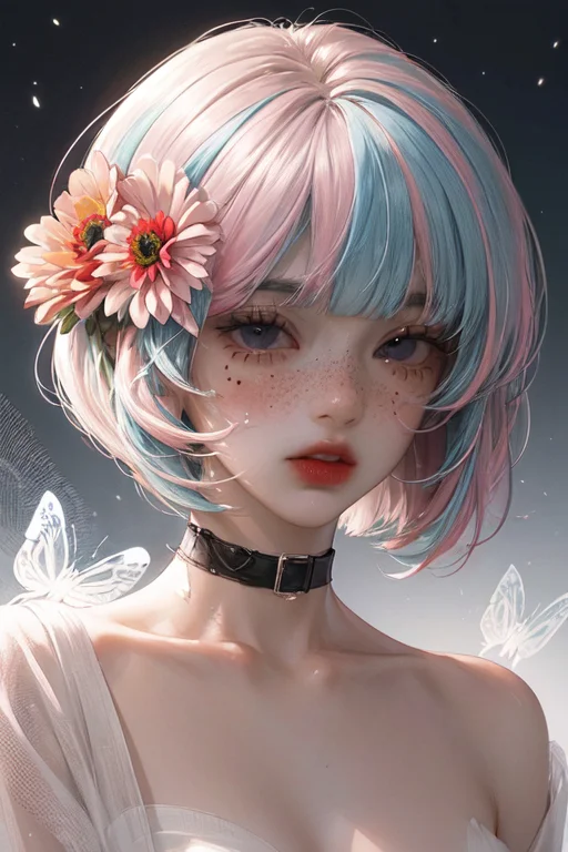 Part 11 -Do flowers suit girls or is it all show-off? - My, Neural network art, Artificial Intelligence, Anime, Butterfly, Flowers, 2024, Girls, Multicolor, Looks, Lips, The dress, Longpost