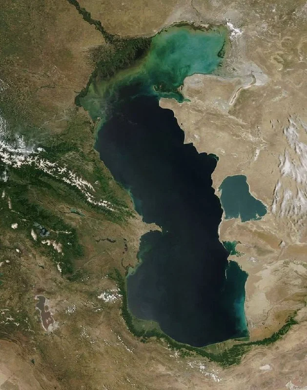 The Volga flows into the Caspian Sea - The photo, Planet Earth, Caspian Sea, Volga river, Pictures from space