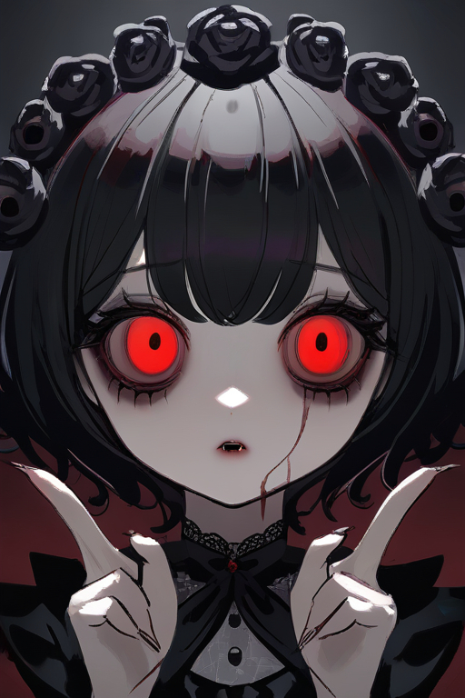 Part 12 - Where are my fingers Ale! - My, Neural network art, Artificial Intelligence, Girls, Fingers, 2024, Gothic, Red eyes, The dress, White hair, Ugliness, Longpost