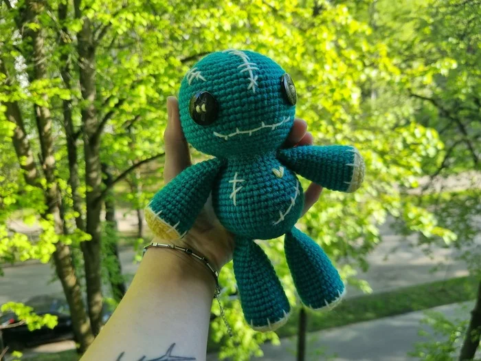 Sea green voodoo doll and the voodoo toy paradox - My, With your own hands, Needlework, Needlework without process, Knitting, Crochet, Amigurumi, Soft toy, Author's toy, A voodoo doll, Voodoo, Toys, Color, Presents, Order, Longpost