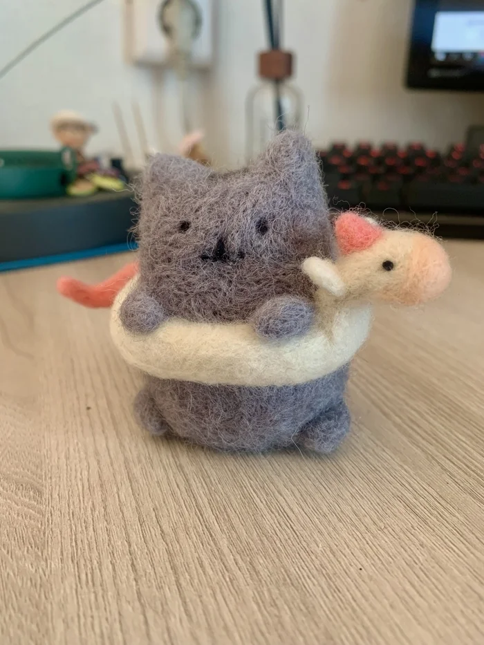 Cat with a unicorn - My, Handmade, Dry felting, Wallow, Pusheen, cat, Unicorn, Wool toy, Longpost, Needlework without process