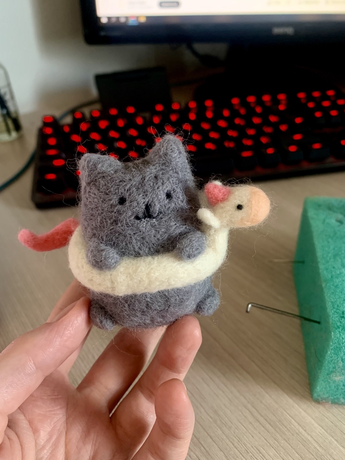 Котик с единорогом Ручная работа, Сухое валяние, Валяние, Pusheen, Кот, Единорог, Игрушка из шерсти, Длиннопост, Рукоделие без процесса