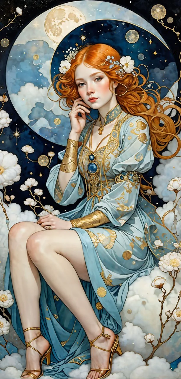 Moon fairy - My, Art, Images, Neural network art, Artificial Intelligence, Telegram (link), Redheads, Girls, Milota, Fairy