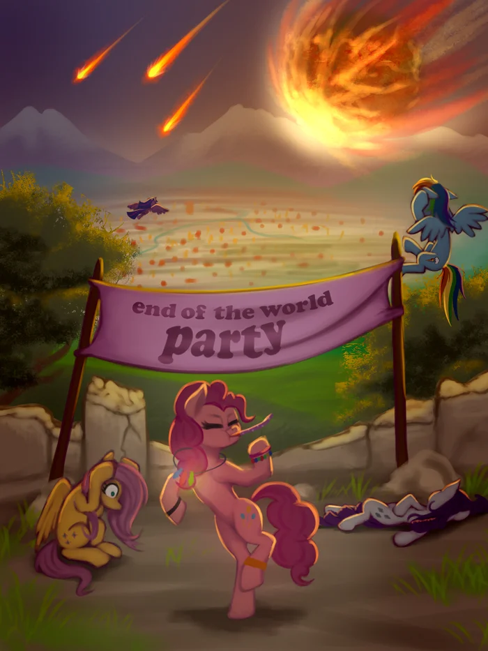End of the world party - My little pony, Fluttershy, Twilight sparkle, Rainbow dash, Pinkie pie, Rarity