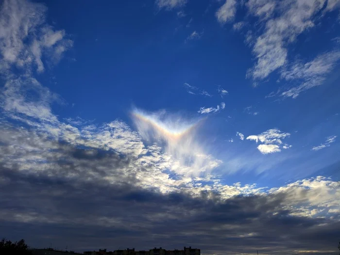 Rainbow clouds - My, Rainbow, Clouds, The photo, Sky, Evening, Field