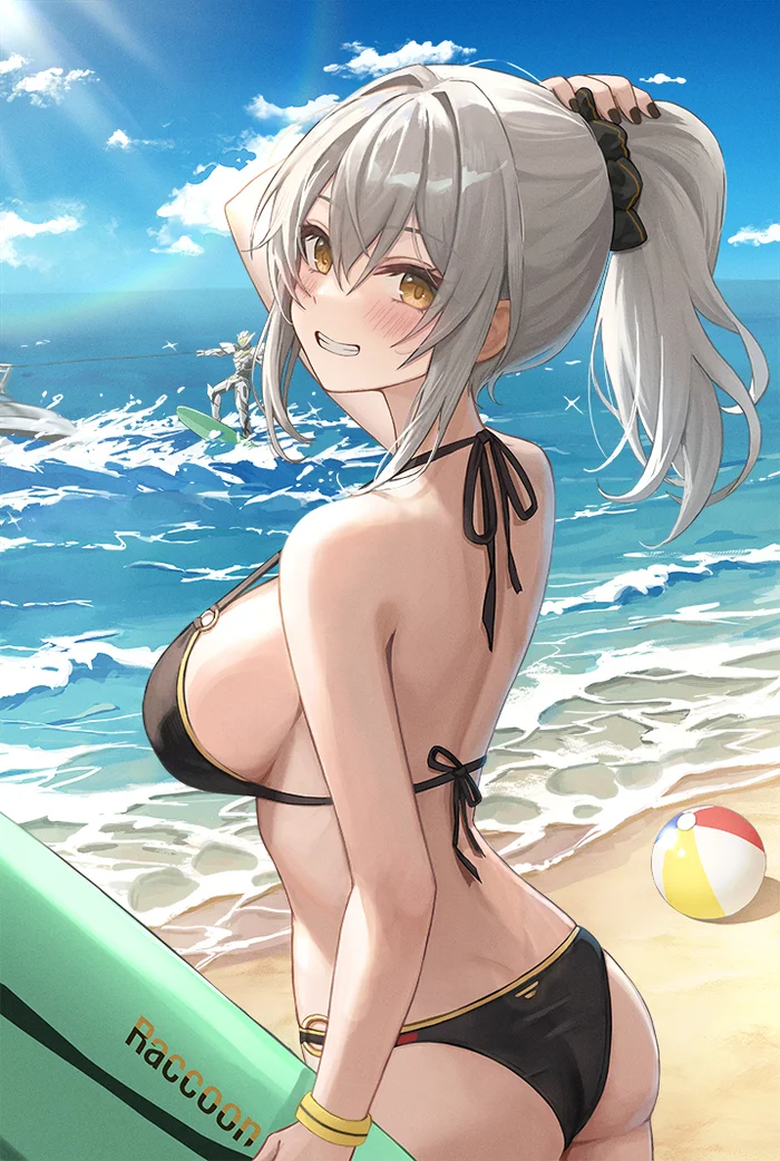 On the sea - Anime art, Anime, Girls, Games, Honkai: Star Rail, Stelle (Honkai: Star Rail), Firefly (Honkai: Star Rail), Swimsuit, Bikini, Beach, Sea, Art, Mookyuu9