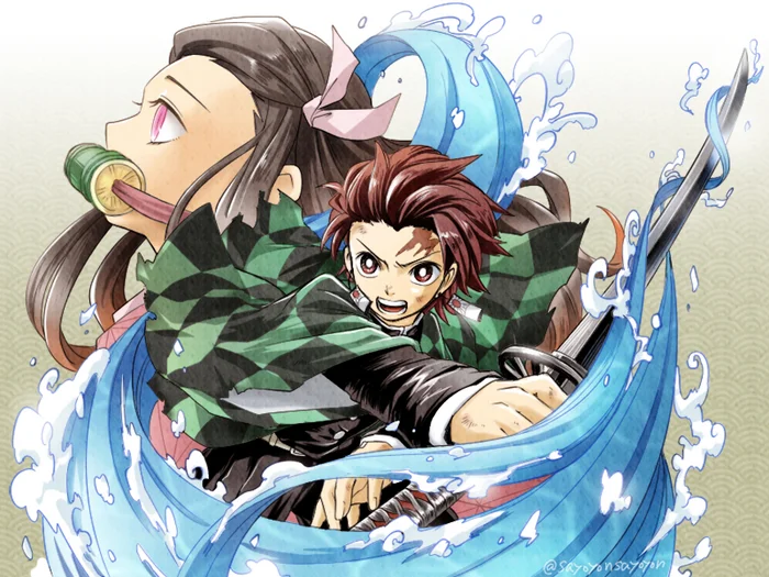 Танджиро и Незуко: Художник Sayoyonsayoyon! - Tanjirou Kamado, Nezuko Kamado, Арт, Аниме, Anime Art, Kimetsu no Yaiba