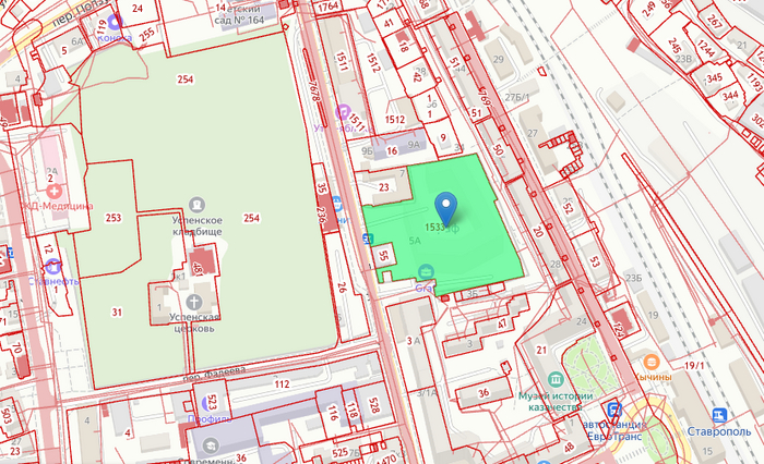 Территория земельного участка на кадастровой карте