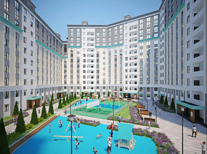 Рендер застройщика - вид изнутри ЖК (с севера на юг)