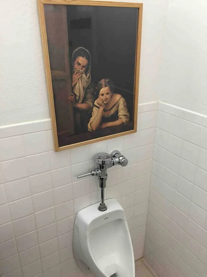 Now we find out how things really are... - Humor, Irony, Sarcasm, Girls, Women, Toilet, Toilet humor, Public toilet, Portrait, Painting, Oil painting, The size, Look, Toilet