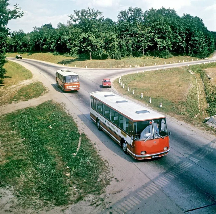 New Ukraine-Lux buses on the highways of the republic, 1969 - Telegram (link), the USSR, Made in USSR, Childhood in the USSR, Retro, Retro car, Bus, 60th, Road, Film, Nostalgia