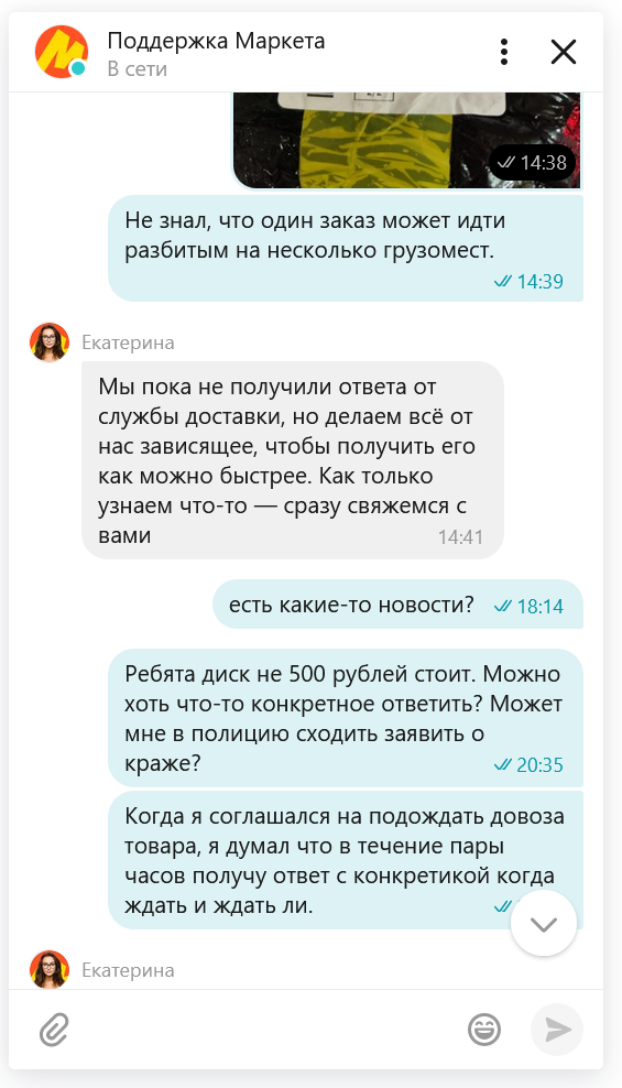 Yasha Market. Catherine... - My, Yandex Market, Correspondence, Idiocy, Support service, Review, Clients, Longpost