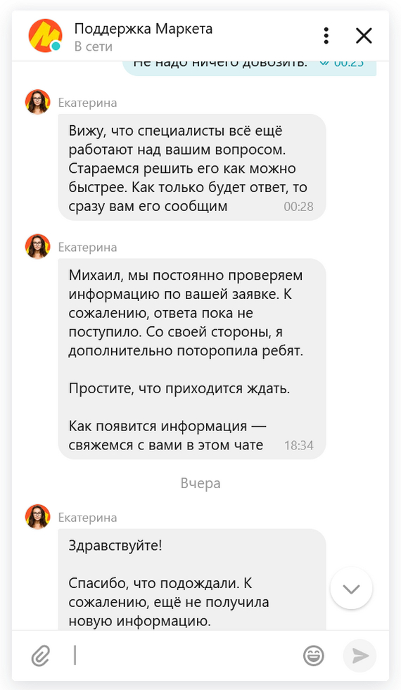 Yasha Market. Catherine... - My, Yandex Market, Correspondence, Idiocy, Support service, Review, Clients, Longpost