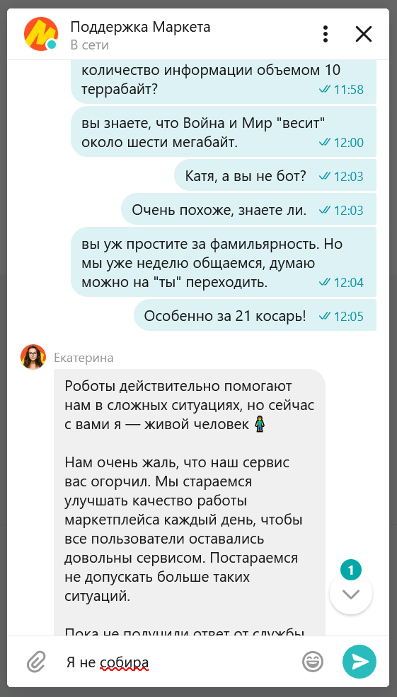 Yasha Market. Catherine... - My, Yandex Market, Correspondence, Idiocy, Support service, Review, Clients, Longpost