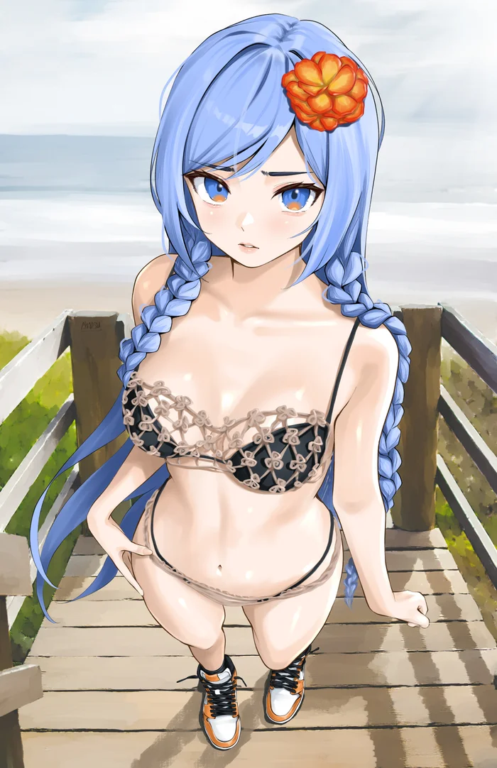 summer flower - Art, Anime, Anime art, Original character, Minah, Chaesu, Swimsuit