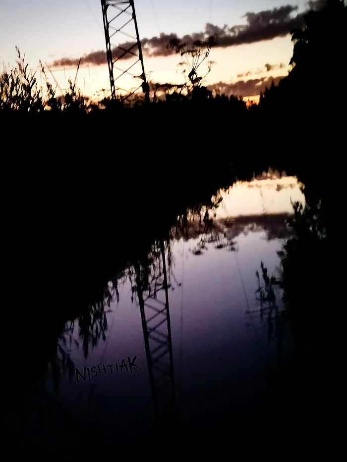 Evening - My, The photo, Evening, Mobile photography, Filter, Field, Puddle