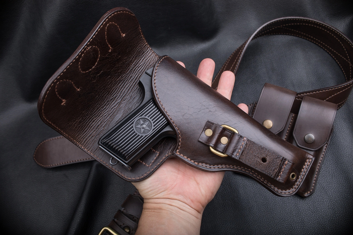 Кобура для пистолета Токарева ТТ в стиле европейских кобур 20-30-х годов 20 века Кобура, Оружие, Кожа натуральная, Рукоделие без процесса, Своими руками, Длиннопост