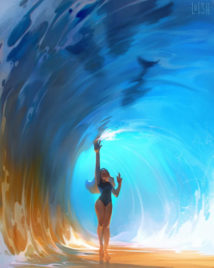 Wave - Art, Drawing, Girls, Wave, Water, Loish