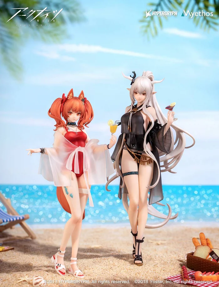 Summer Time - Anime, Boobs, Figurines, Angelina (Arknights), Arknights, Swimsuit, Animal ears, Girl with Horns, Shining, Longpost