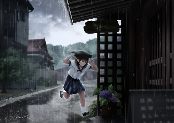 Rain season - Anime, Original character, Anime art, Seifuku, Girls, Schoolgirls, Rain, Rain season