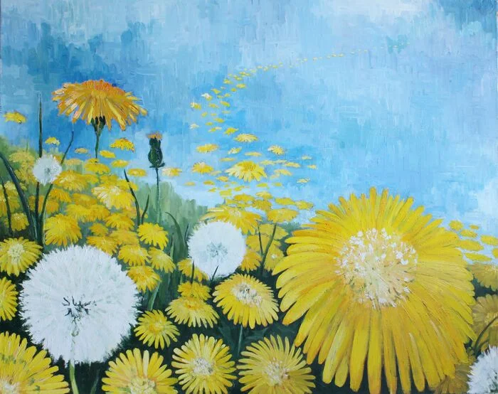 We flew to another meadow - My, Artist, Oil painting, Author's painting, Canvas, Butter