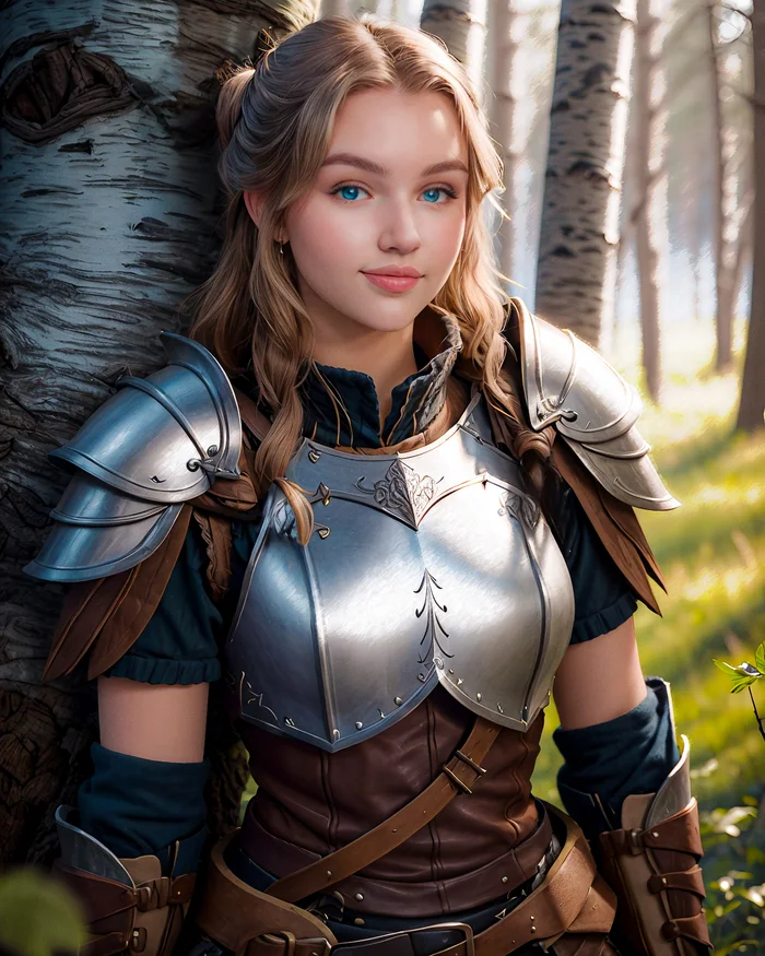 On guard in the forest - My, Neural network art, Нейронные сети, Portrait, Stable diffusion, Girls, Grove, Armor, Luma Ai, Video, Soundless, Vertical video, Longpost