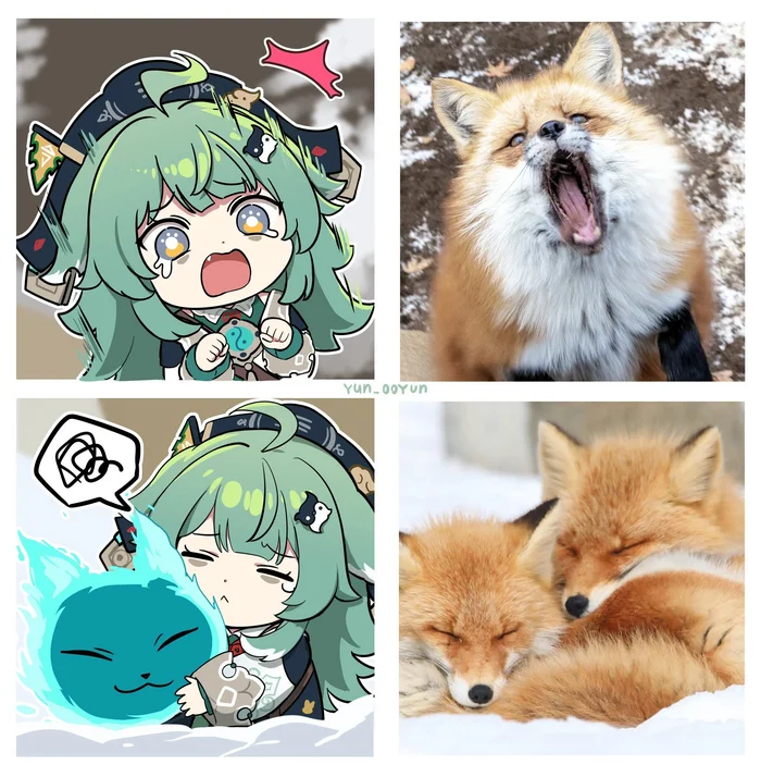 Mini fox - Honkai: Star Rail, Anime art, Yun_ooyun, Huohuo (Honkai: Star Rail), Fox