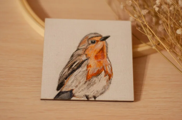 Robin or robin bird, I draw refrigerator magnets - My, Painting, Painting, Magnets, Acrylic, Canvas, Handmade, Beginner artist, Paints, Decor, Longpost