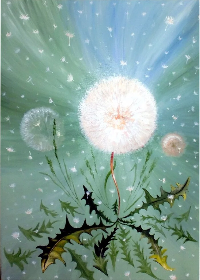 Dandelion restless - My, Artist, Oil painting, Author's painting, Canvas, Butter, Longpost
