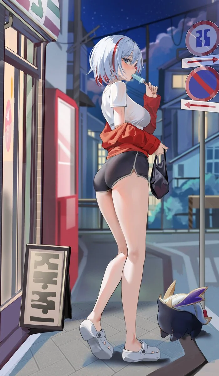 Evening ice cream - Anime art, Anime, Girls, Games, Honkai: Star Rail, Topaz (Honkai: Star Rail), Shorts, Neural network art