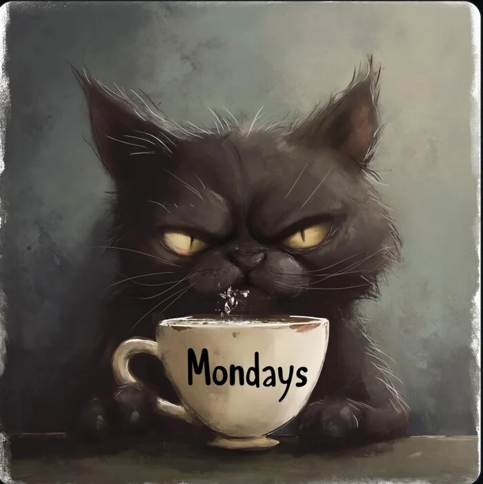 Mondays - Art, Drawing, cat, A cup, Monday