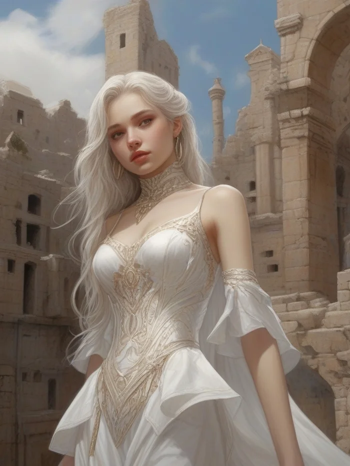 Cecile Fournier #4 - My, Girls, Neural network art, Fantasy, Women, Middle Ages, The dress, Neckline, Blonde