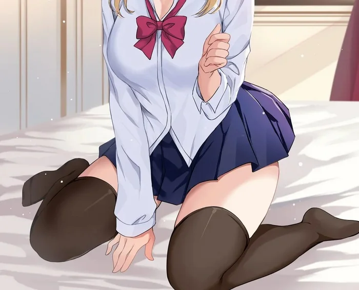 Stockings are our everything - Anime art, Anime, Genshin impact, Lumine (Genshin Impact), Stockings, School uniform