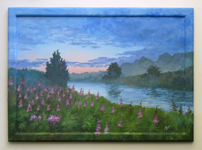 Ivan-tea morning - My, Artist, Painting, Painting, Traditional art, Modern Art, Landscape, dawn, Canvas, Acrylic, Painting, Author's painting, Blooming Sally