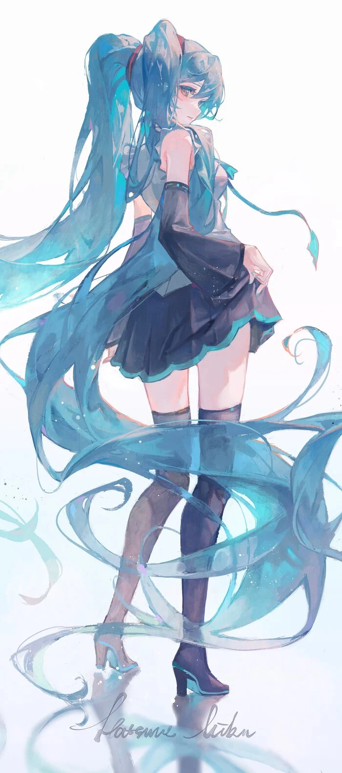 Hatsune miku #097 - Anime, Anime art, Hatsune Miku, Vocaloid, Long hair, Shoes, Skirt, Tie, Girls, Longpost