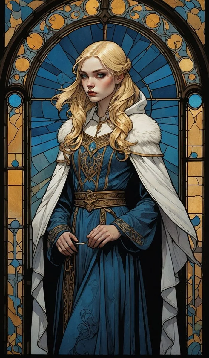 Princess of the North - My, Art, Images, Girls, Stained glass, Blonde, Neural network art, Princess
