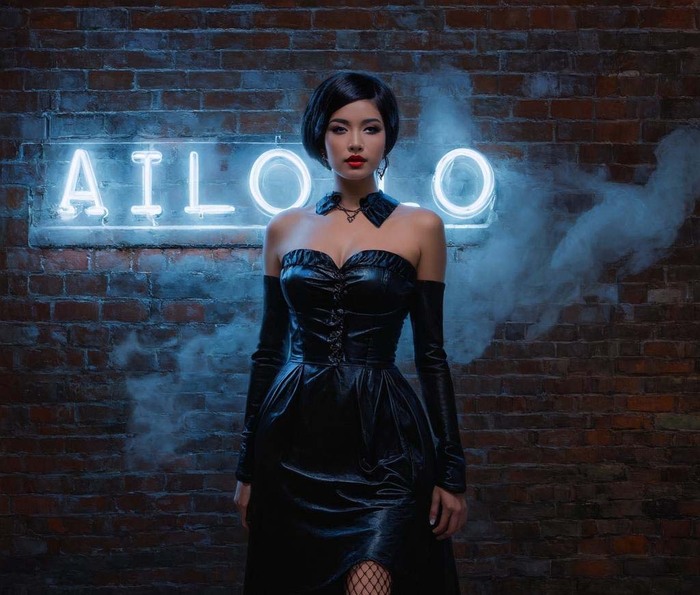 + word on wall "AILOLO", neon light