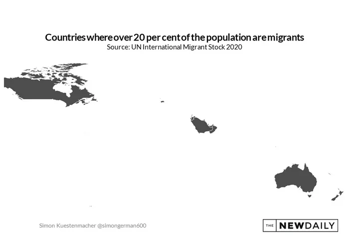 Map of countries where more than 20% of the population are migrants - Cards, Statistics, Migrants