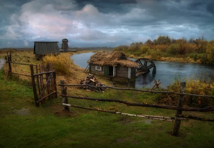 Where we are not - My, Travel across Russia, The photo, Landscape, Pskov region, River, Windmill, Mill, Water Mill, Village, Sky