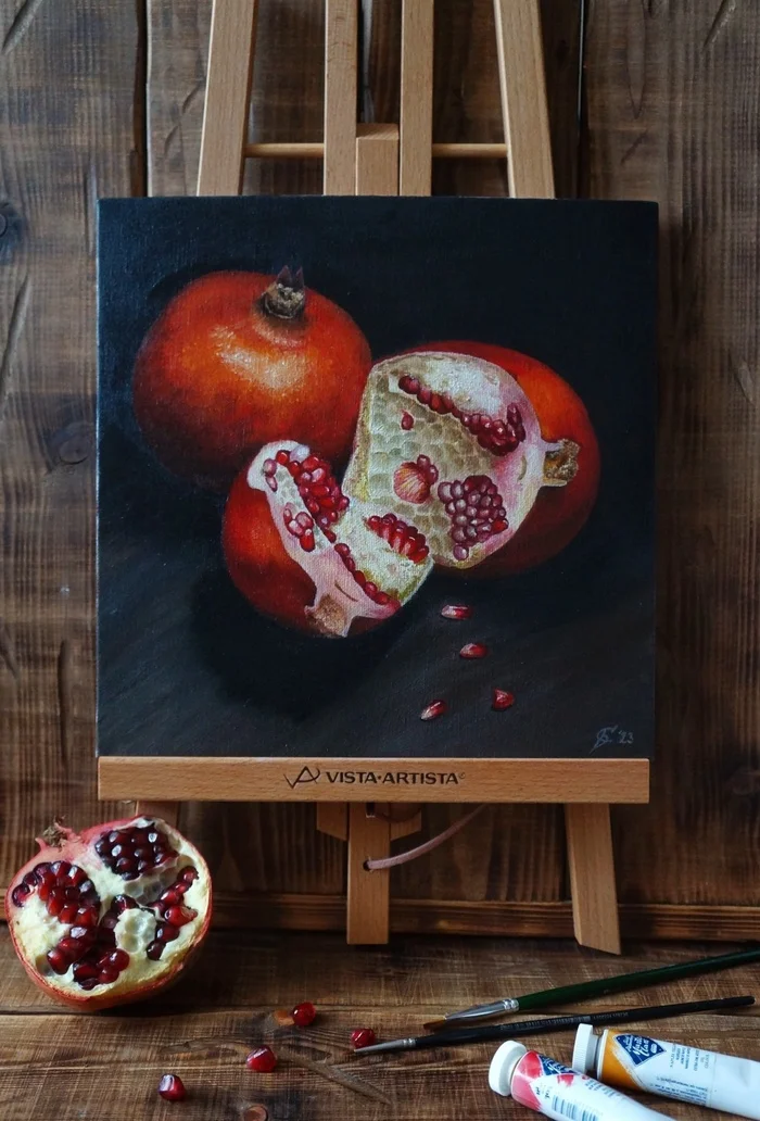 Pomegranate - My, Painting, Oil painting, Garnet, Canvas, Longpost