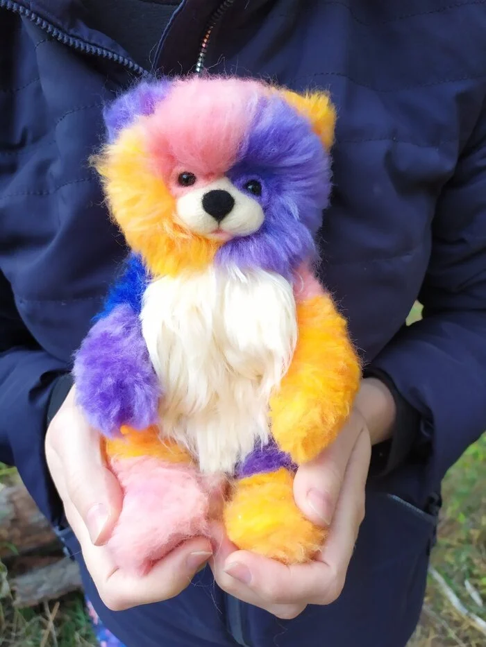 Rainbow bear - Author's toy, Wool toy, Dry felting, Longpost