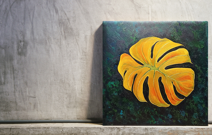 Post #11552188 - Oil painting, Canvas, Butter, Monstera, Contrast, My, Painting