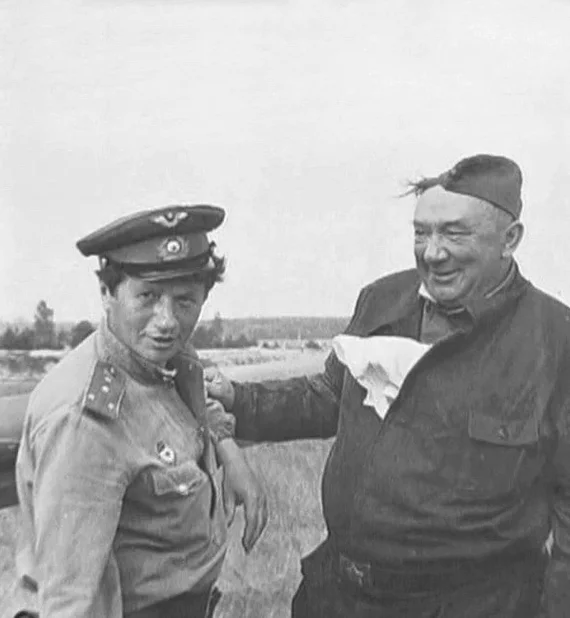 Leonid Bykov and Alexey Smirnov during the filming of the film “Only Old Men Go to Battle” - Soviet cinema, Photos from filming, Soviet actors, Actors and actresses, Classic, Leonid Bykov, Alexey Smirnov, the USSR, Only old men go to battle