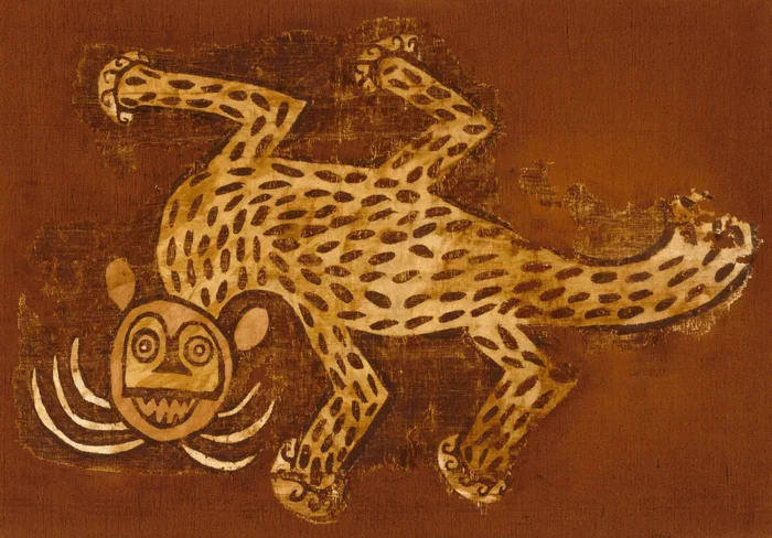 A fragment of fabric with an image of a jaguar. Peru, Wari civilization, 650 - 900. AD - Ancient artifacts, Textile, Jaguar, Peru, Museum, Telegram (link)