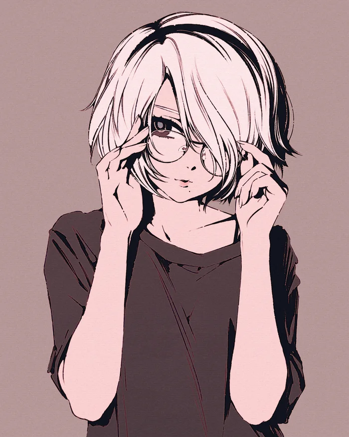 Minus two - Anime, Anime art, Moshimoshibe (Alexandra Fomina), NIER Automata, Yorha unit No 2 type B, Girl in glasses