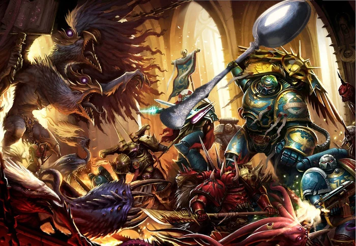 Eh, now I would like some chicken soup with giblets! - Warhammer 40k, Wh humor, Adeptus Astartes, Roboute guilliman, Demon tzeench, Chaos space marines, Wh Art